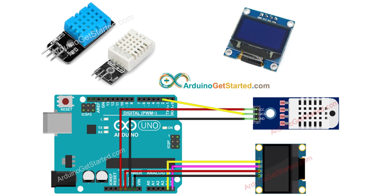 Arduino DHT11/DHT22 temperatuur- en vochtigheidsensor OLED display