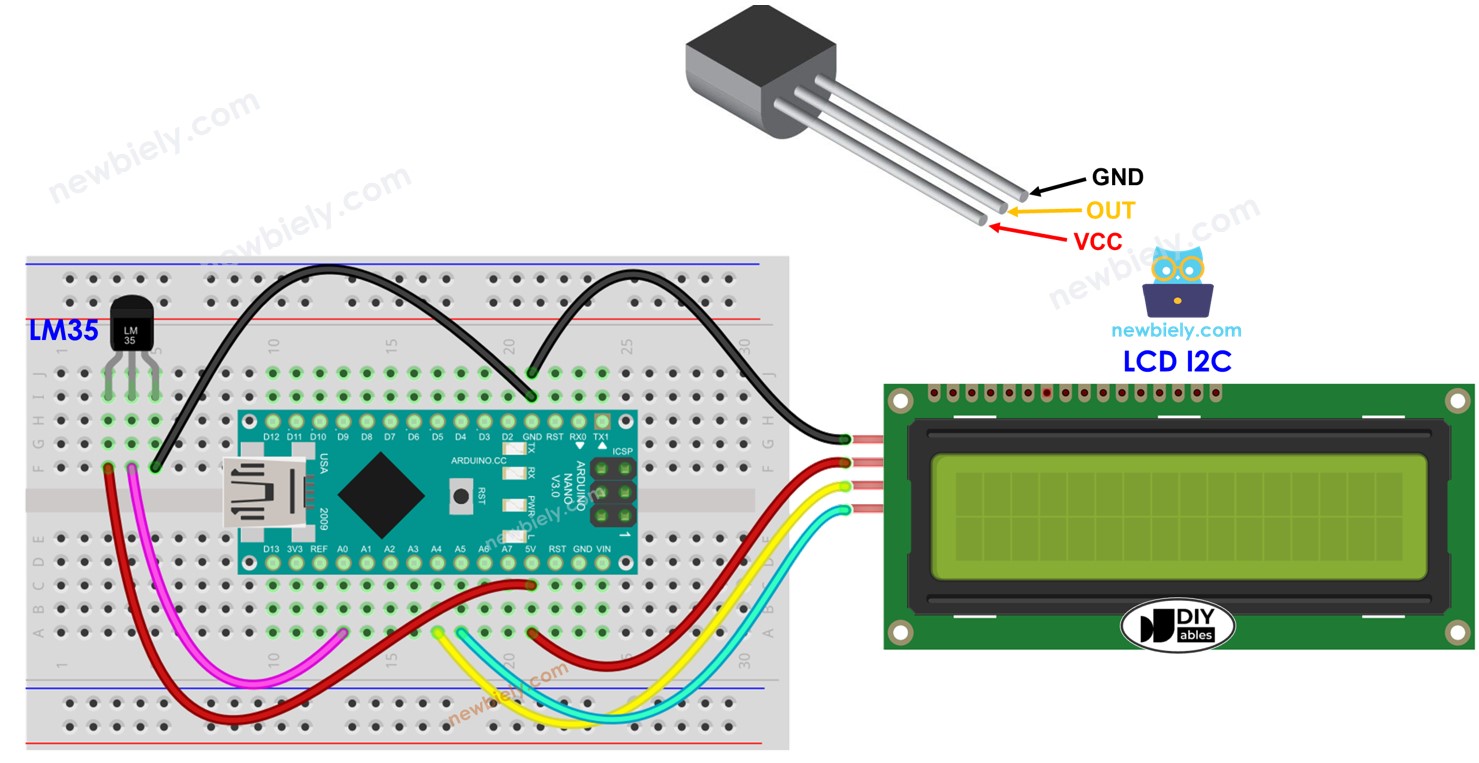 Arduino Nano LM35 Temperatuursensor LCD