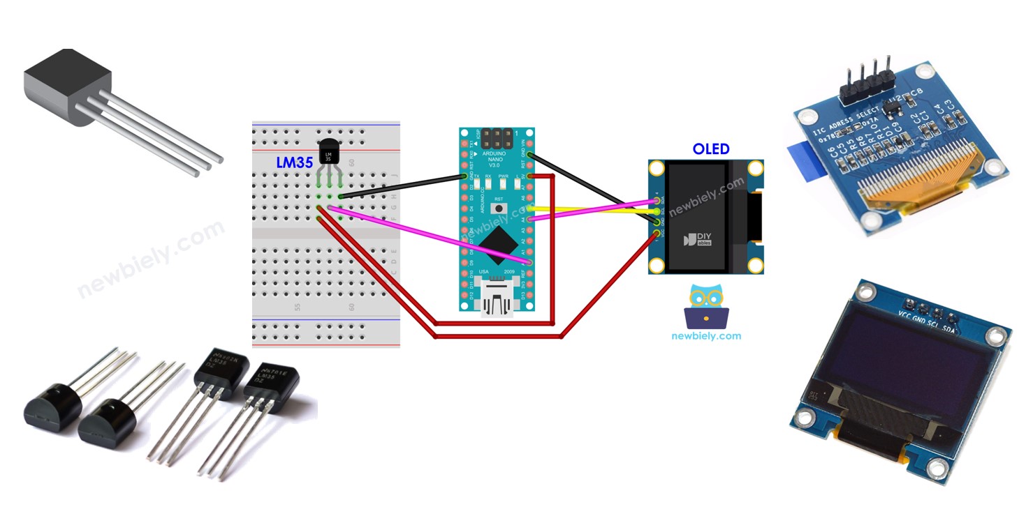 Arduino Nano LM35 Temperatuursensor OLED W
