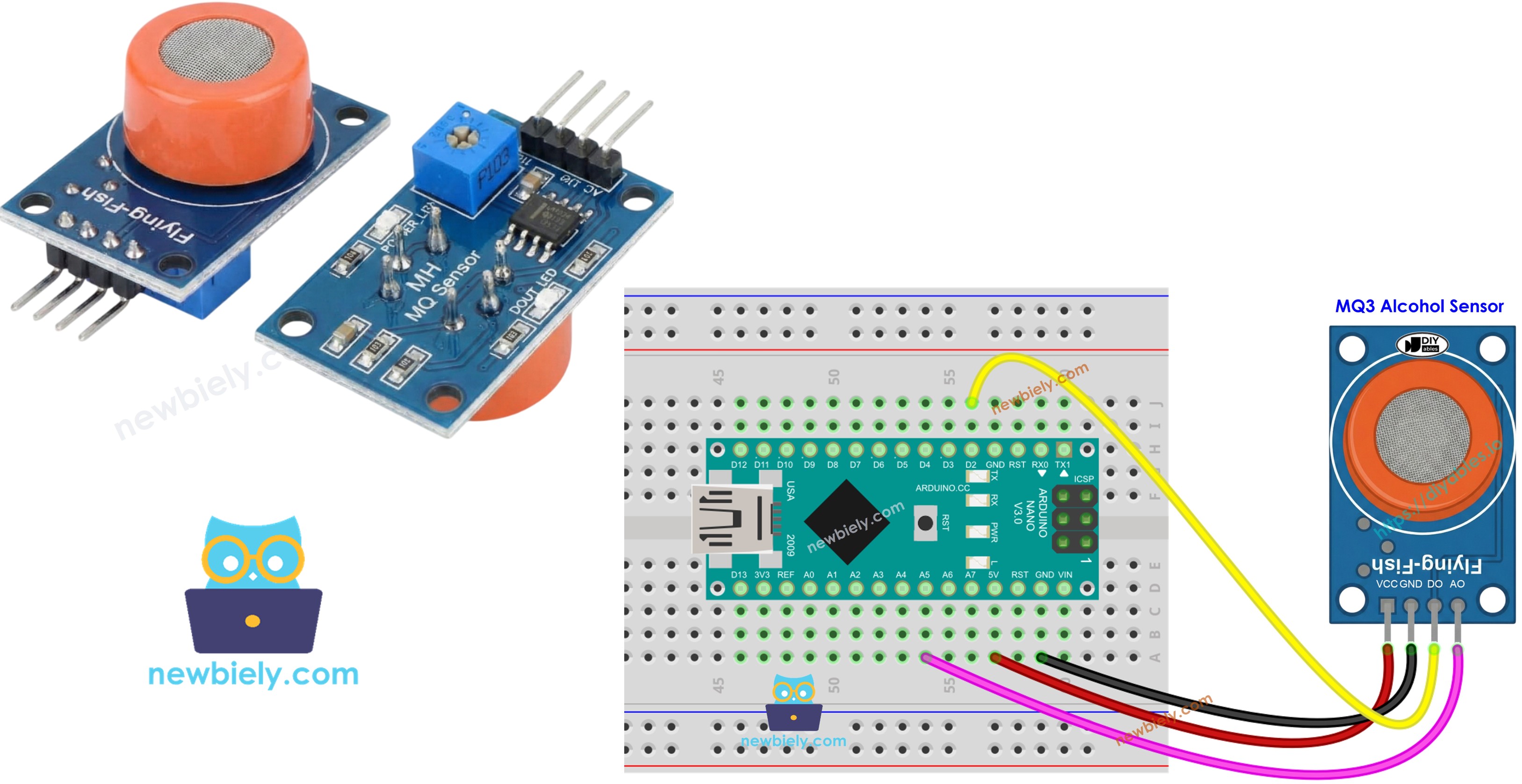 Arduino Nano met MQ3 alcoholgas sensor module