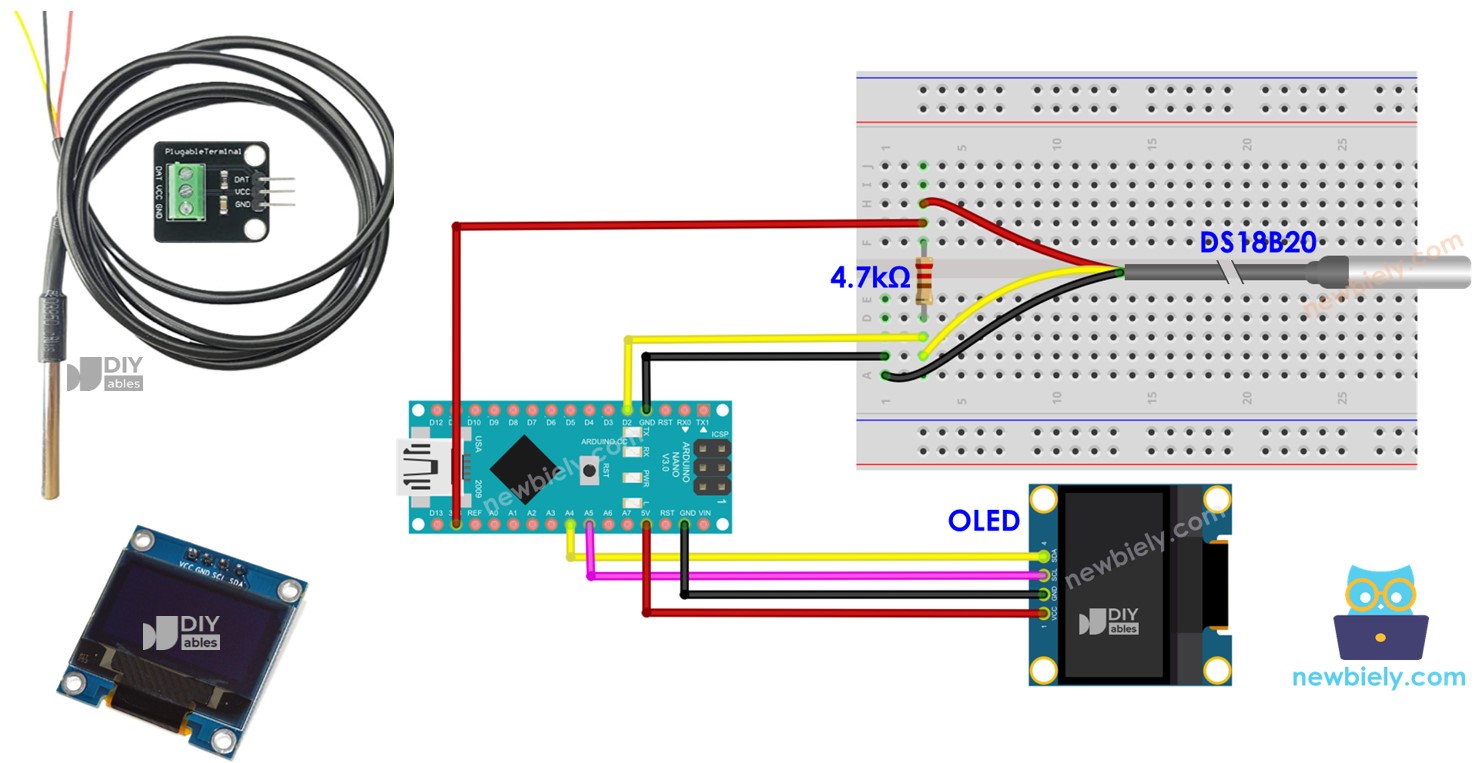 Arduino Nano DS18B20 Temperatuursensor OLED