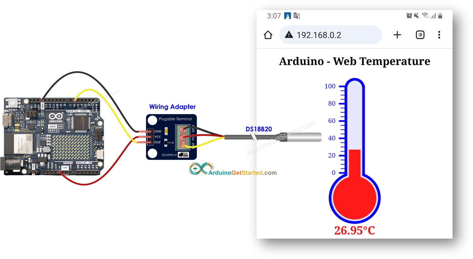 Arduino Uno R4 DS18B20 temperatuursensor webserver