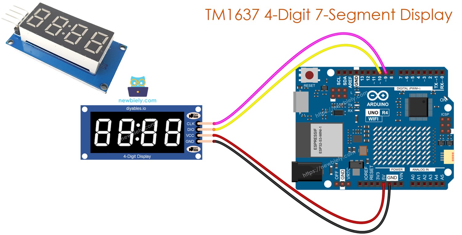 Arduino UNO R4 TM1637 4-cijferig 7-segment display