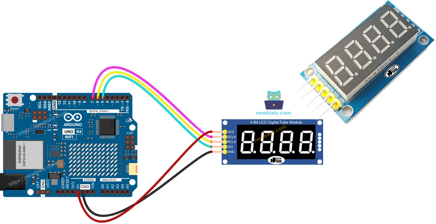 Arduino UNO R4 74HC595 4-cijferig 7-segment display