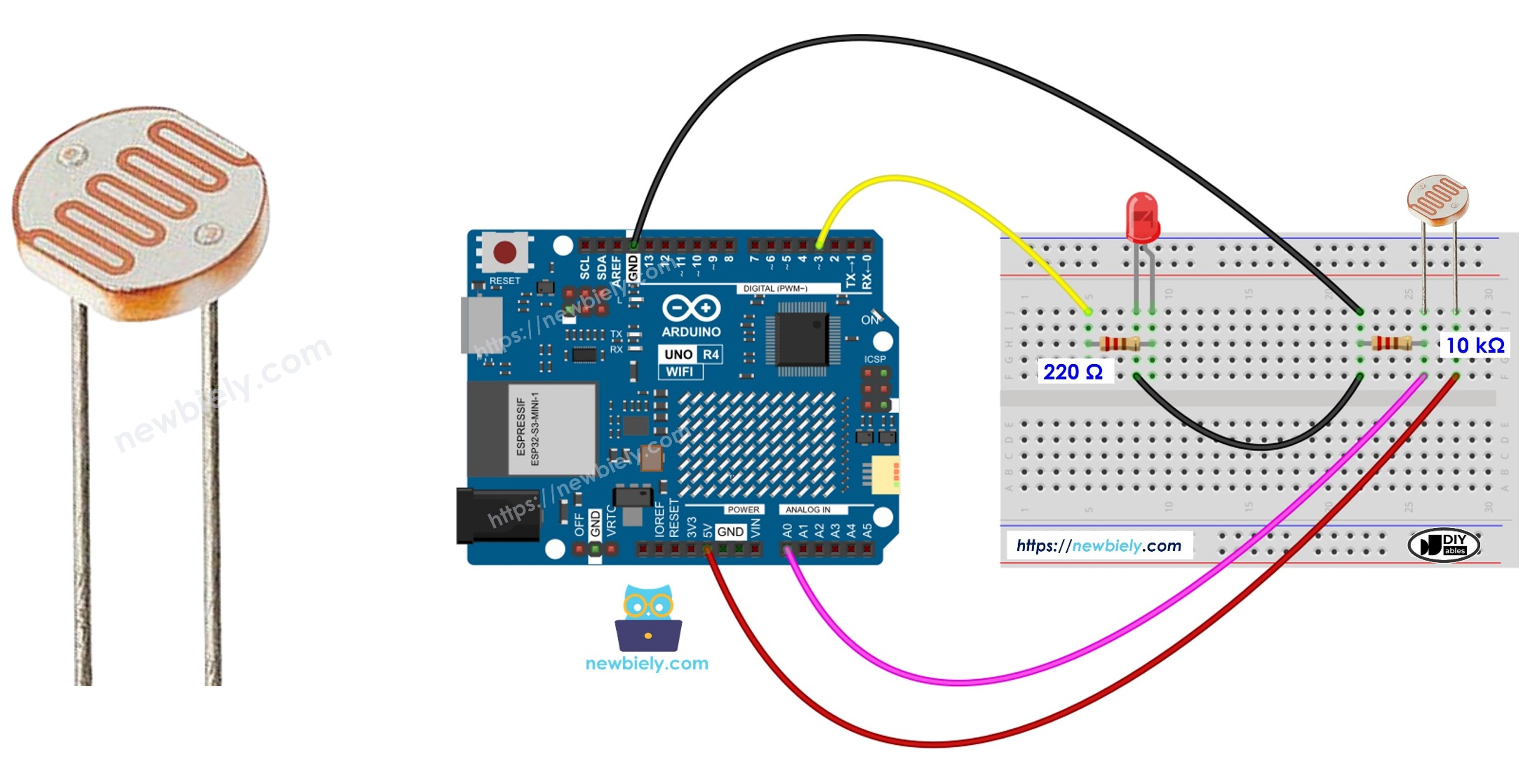 Arduino UNO R4 Lichtsensor bestuurt LED