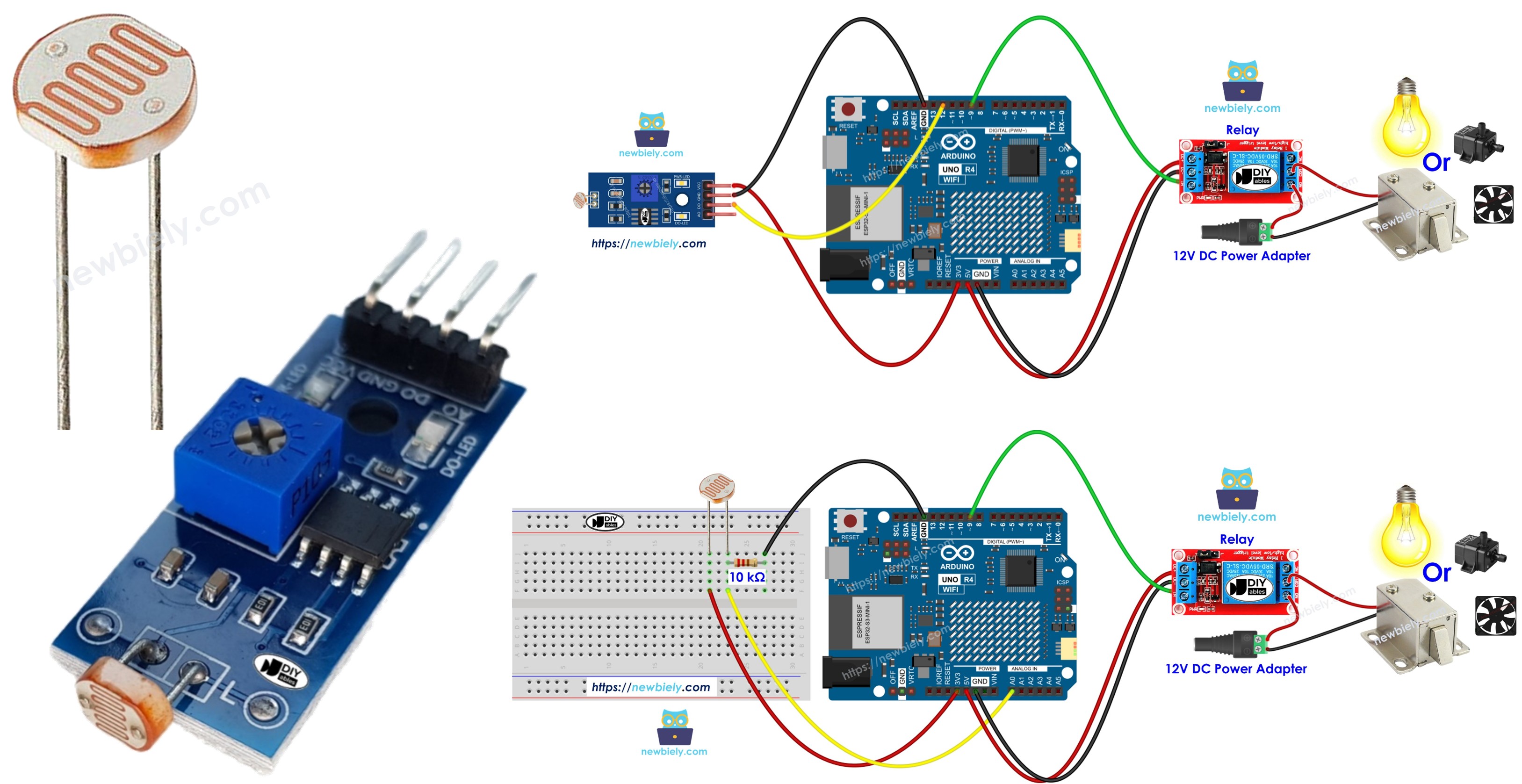 Arduino UNO R4 Lichtsensor bestuurt relais
