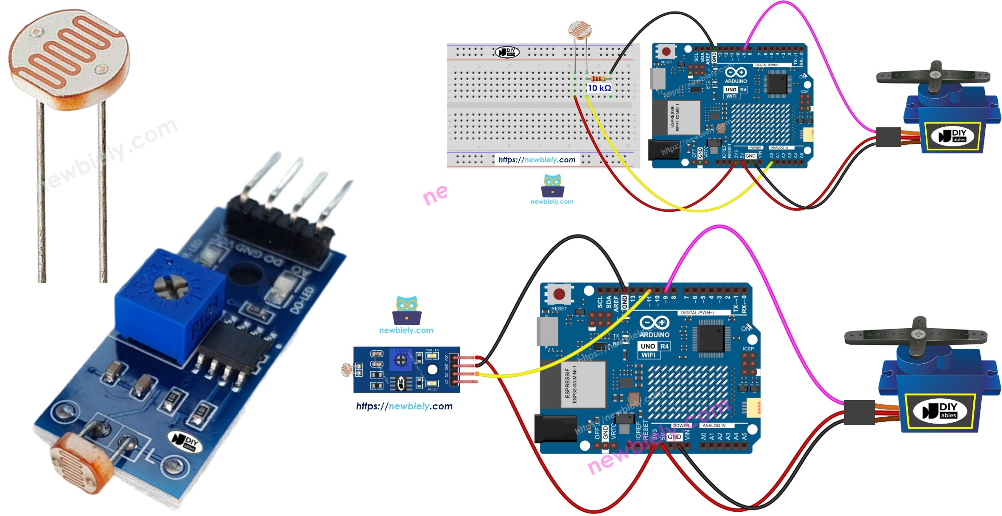 Arduino UNO R4 Lichtsensor bestuurt Servomotor