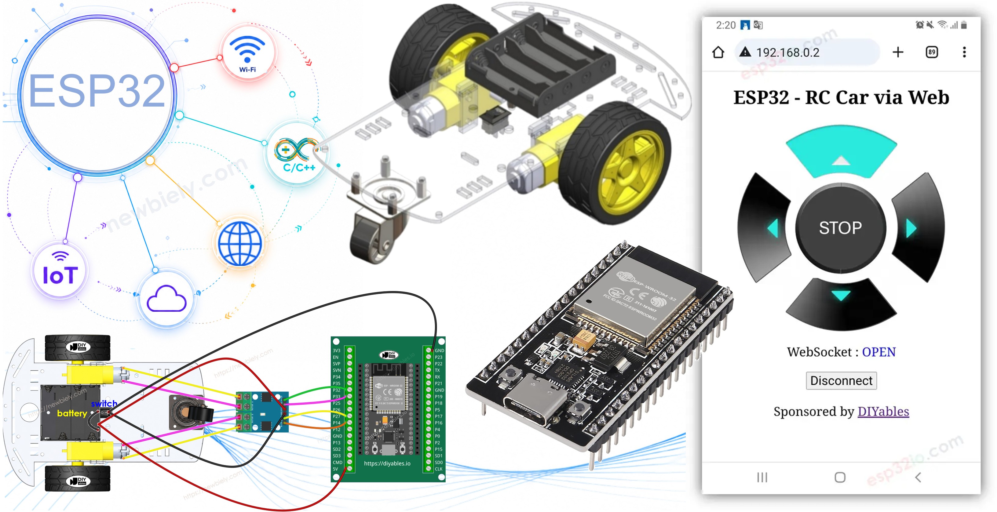 ESP32 bestuurt robotauto via Web
