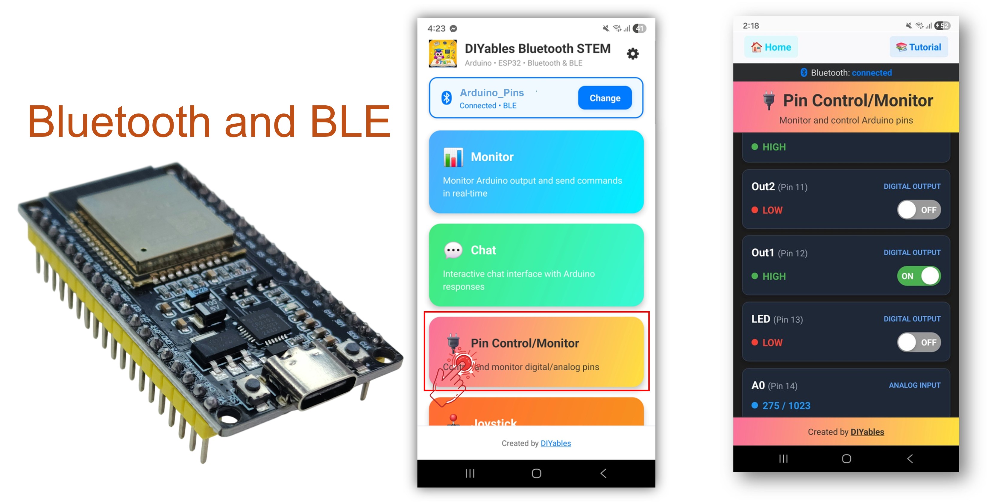 ESP32 Bluetooth Digital Pins Voorbeeld - Pinbesturing en Monitor Interface Tutorial