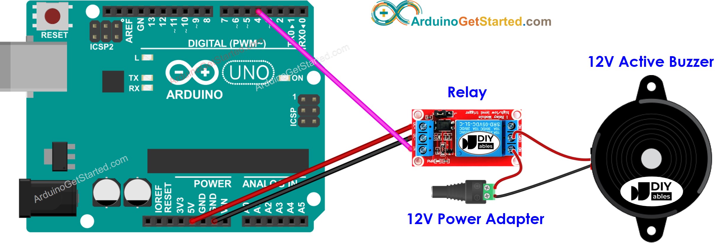 Arduino 12V Active Buzzer Bedradingsschema
