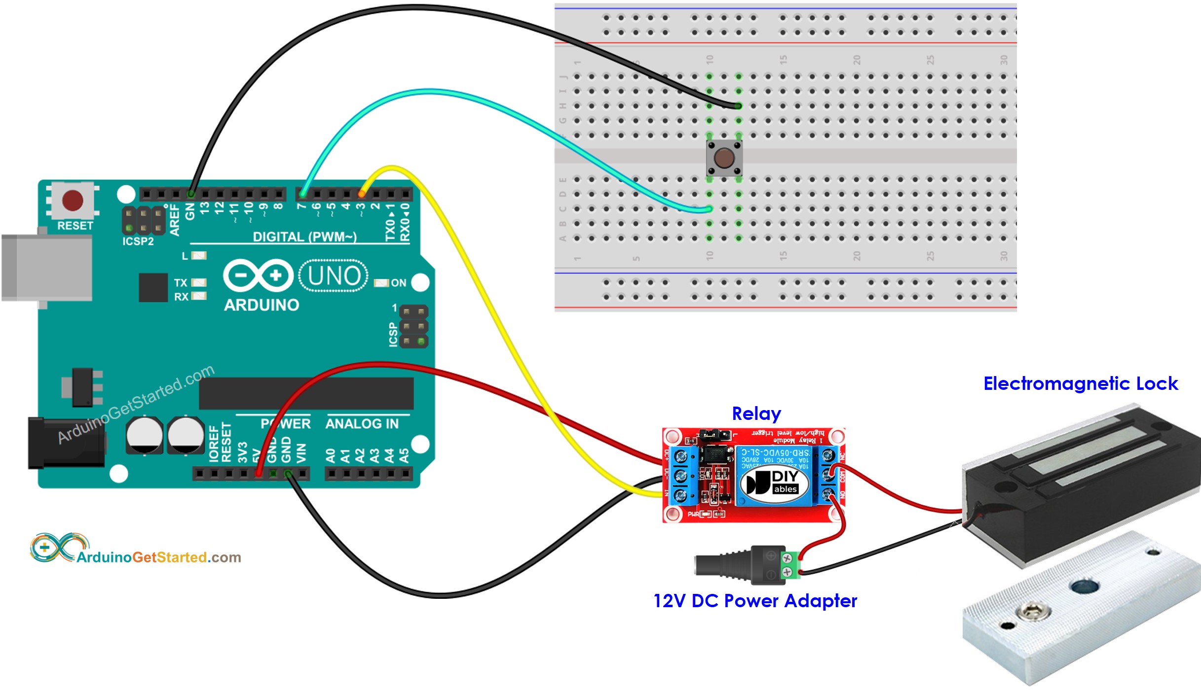 Arduino Knop Elektromagneetslot Bedradingsschema