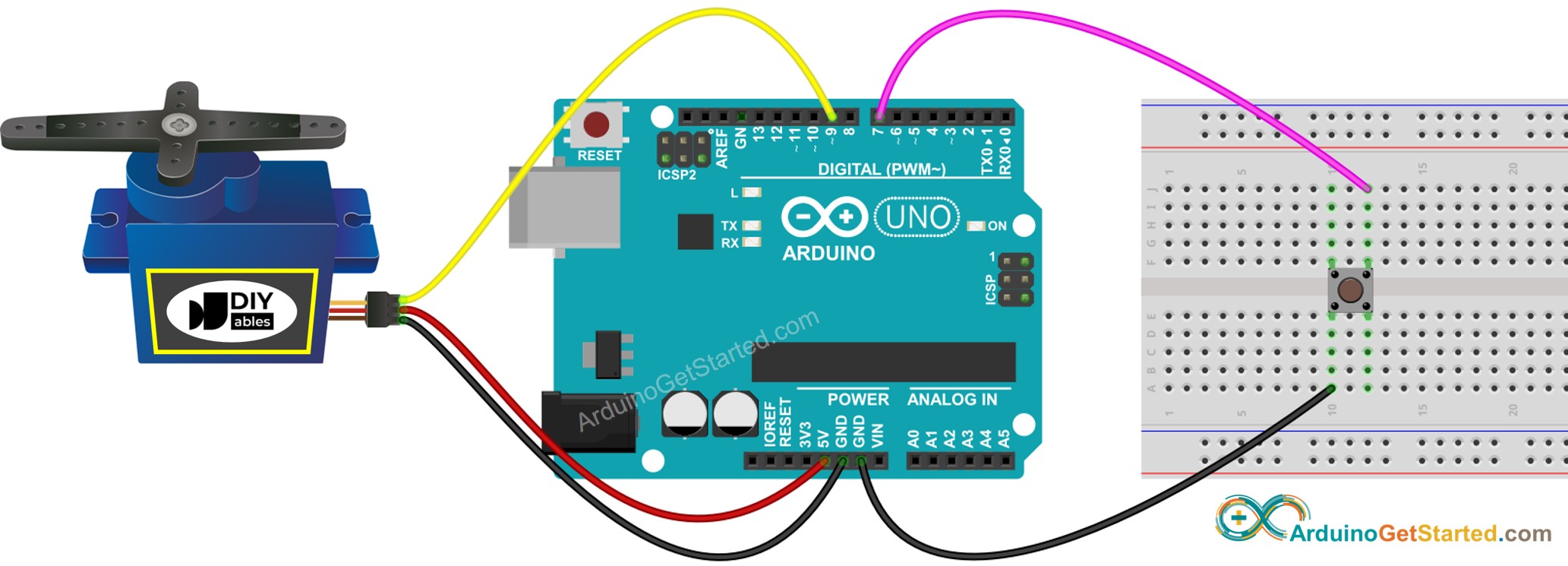 Arduino Knop Servo Motor Aansluitschema