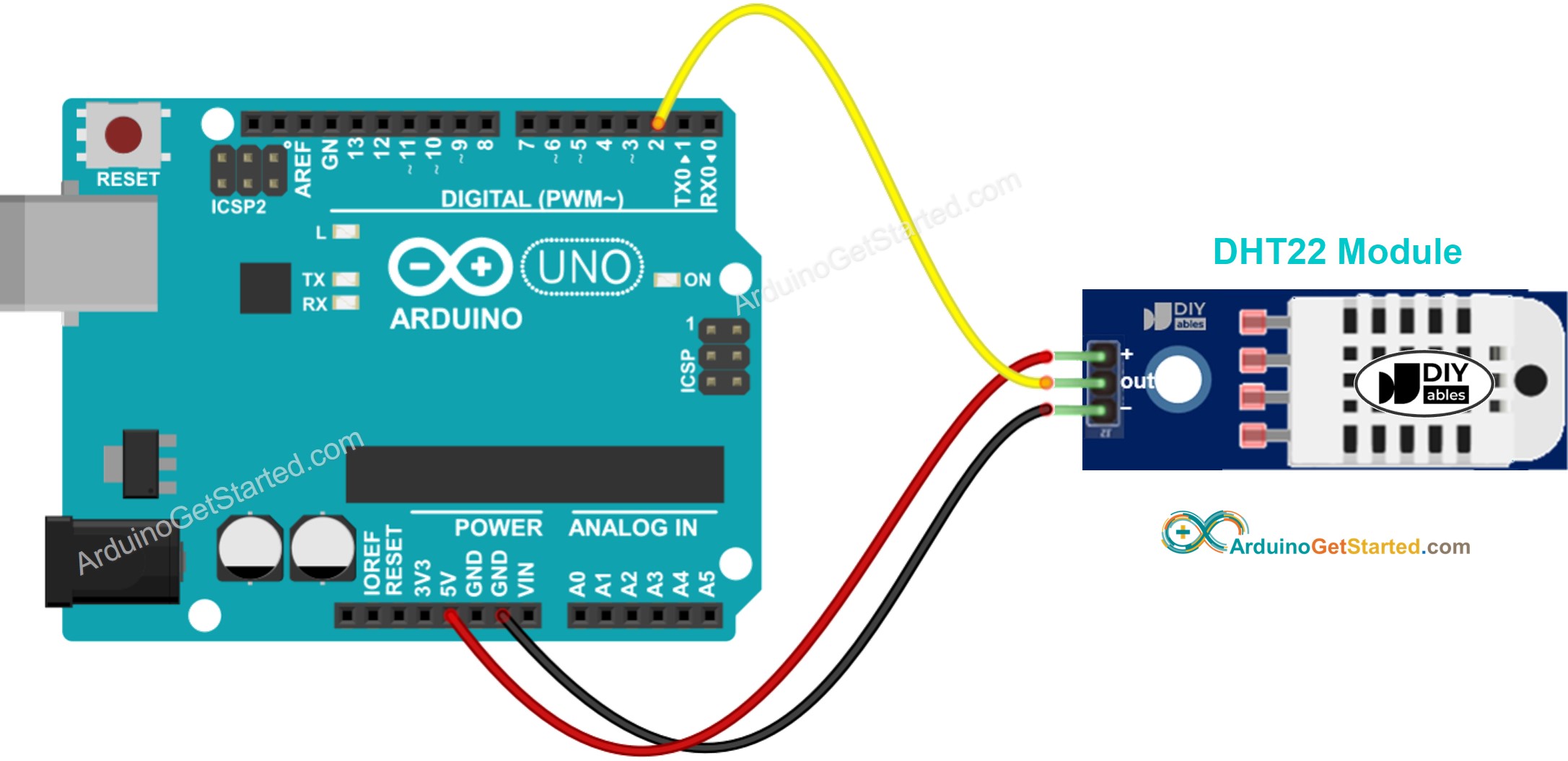 Arduino DHT22 temperatuur- en luchtvochtigheid module bedrading