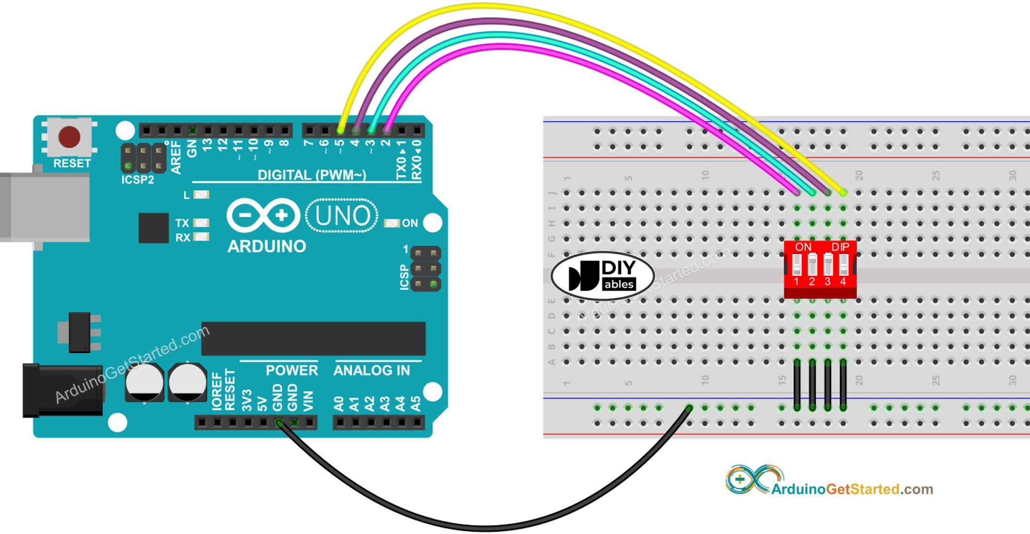 Arduino DIP switch Bedradingsschema