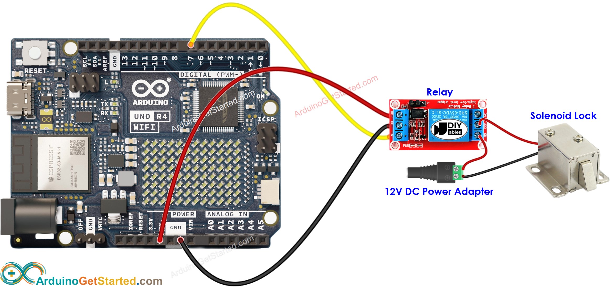 Arduino Uno R4 WiFi deurslot Aansluitschema