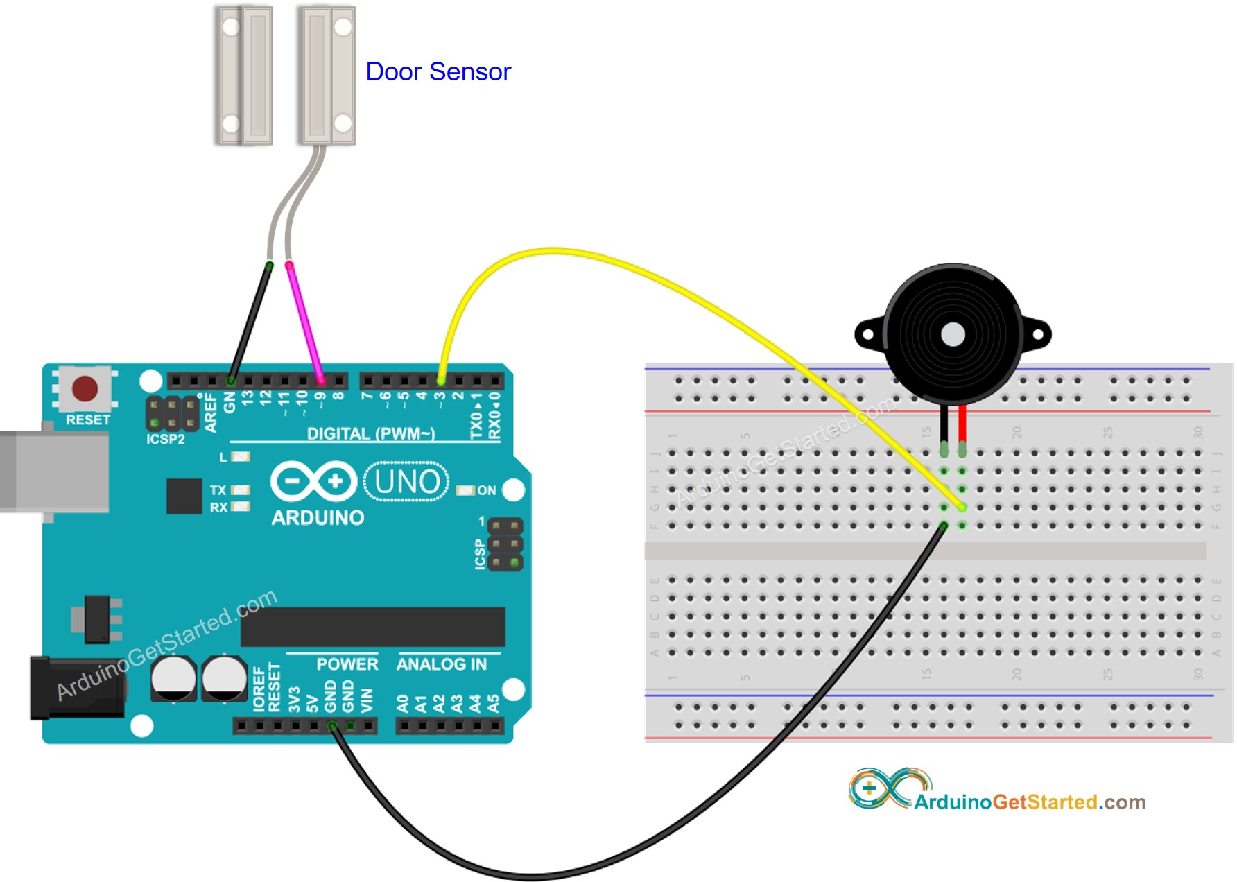 Arduino Deursensor Piezo Buzzer Bedradingsschema