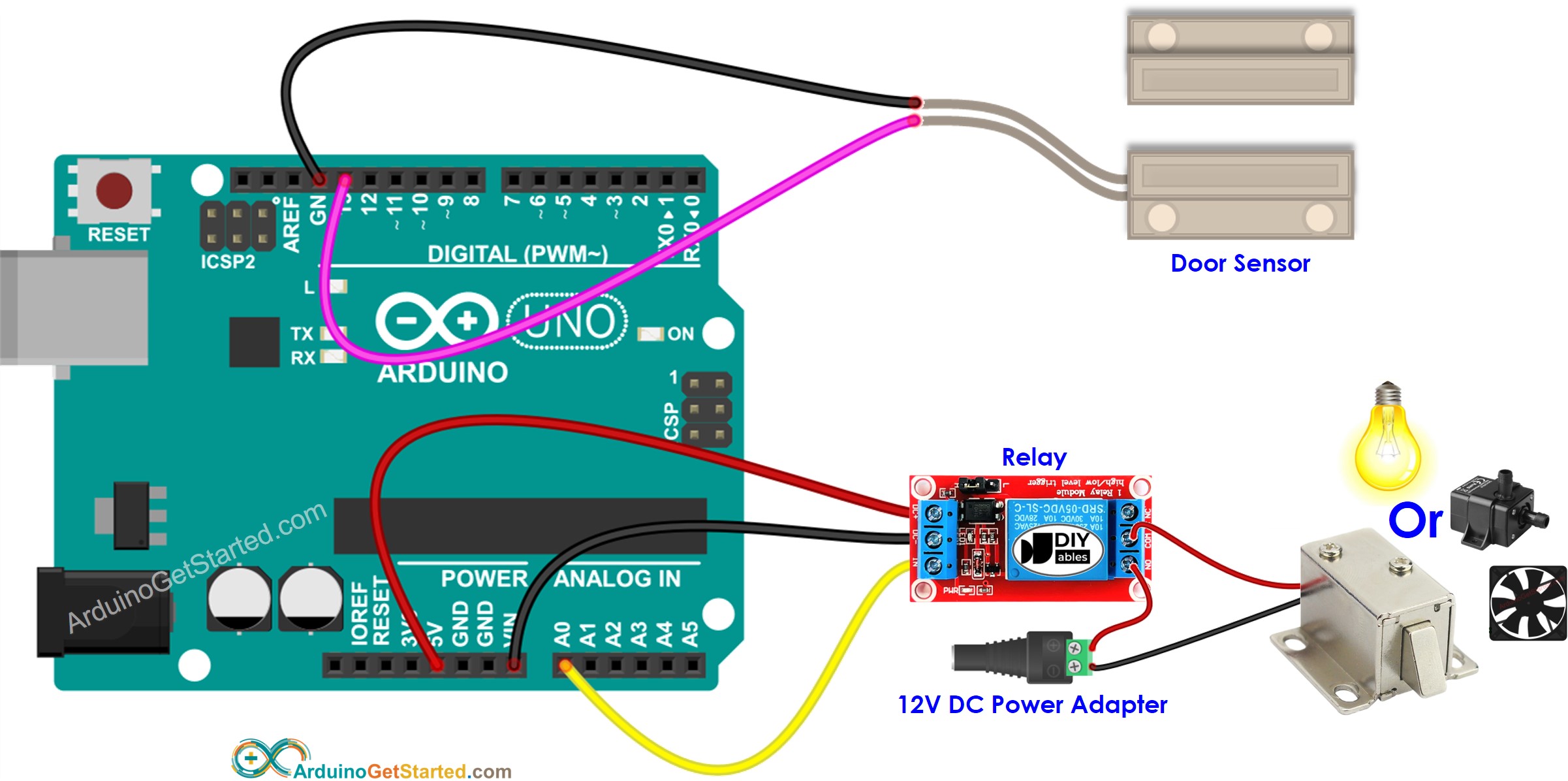 Arduino Deursensor Relais Bekabelingsschema