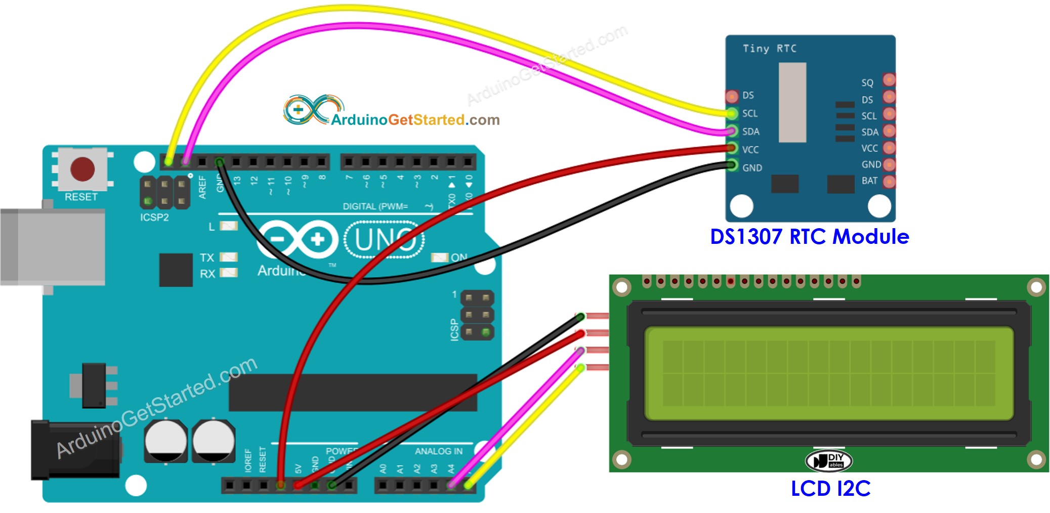 Arduino DS1307 LCD Bedradingsschema