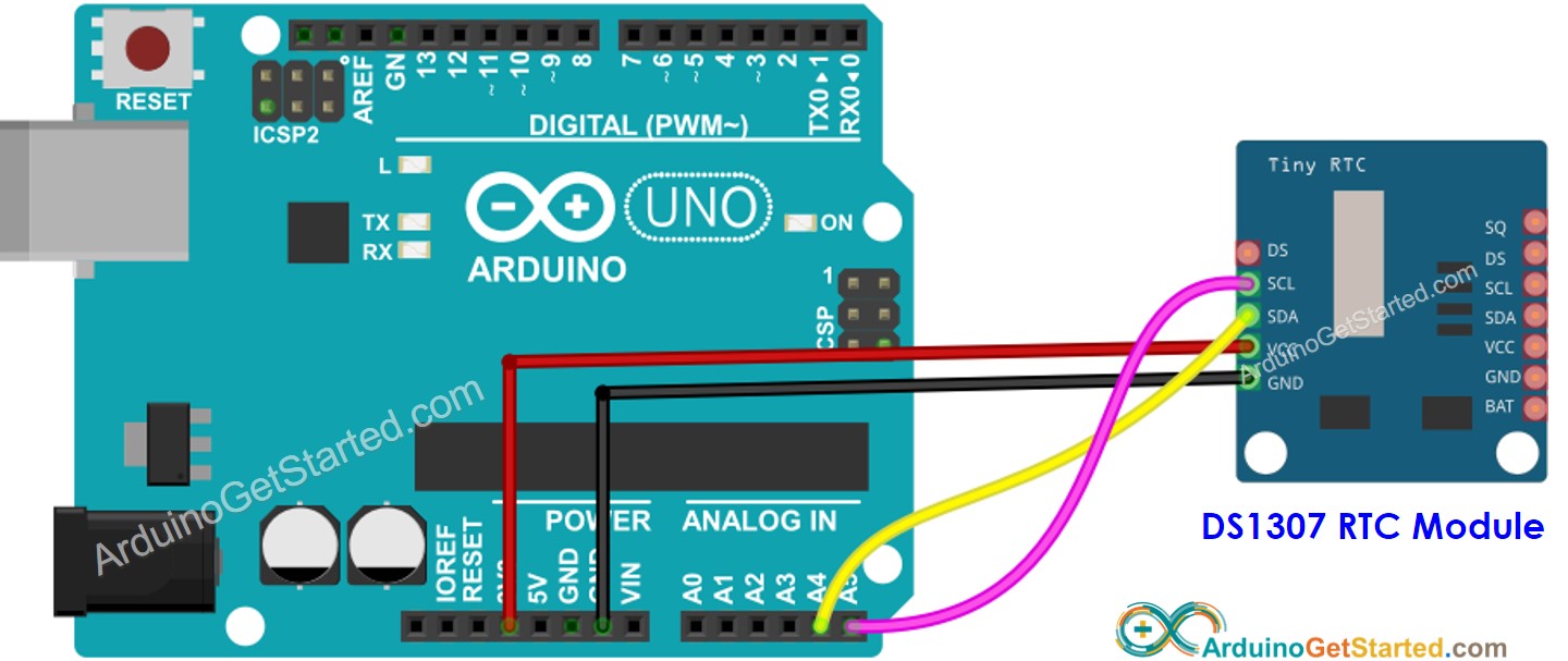 Arduino Real-Time Clock DS1307 Bedradingsschema