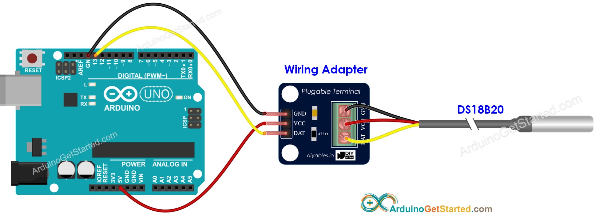 Arduino DS18B20 Bedradingsschema