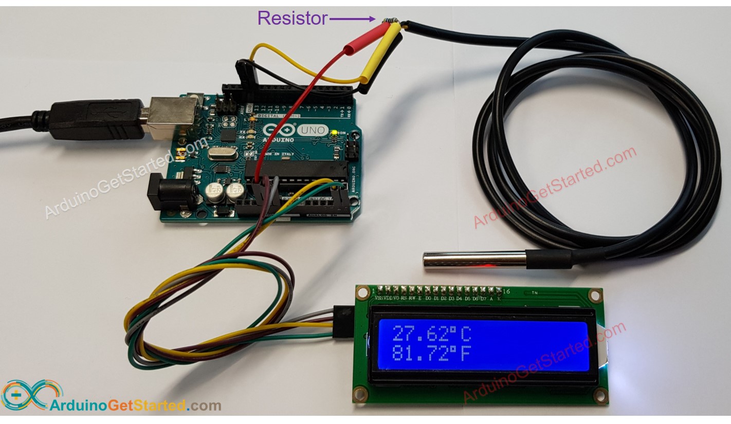Arduino ds18b20 LCD Bedradingsschema
