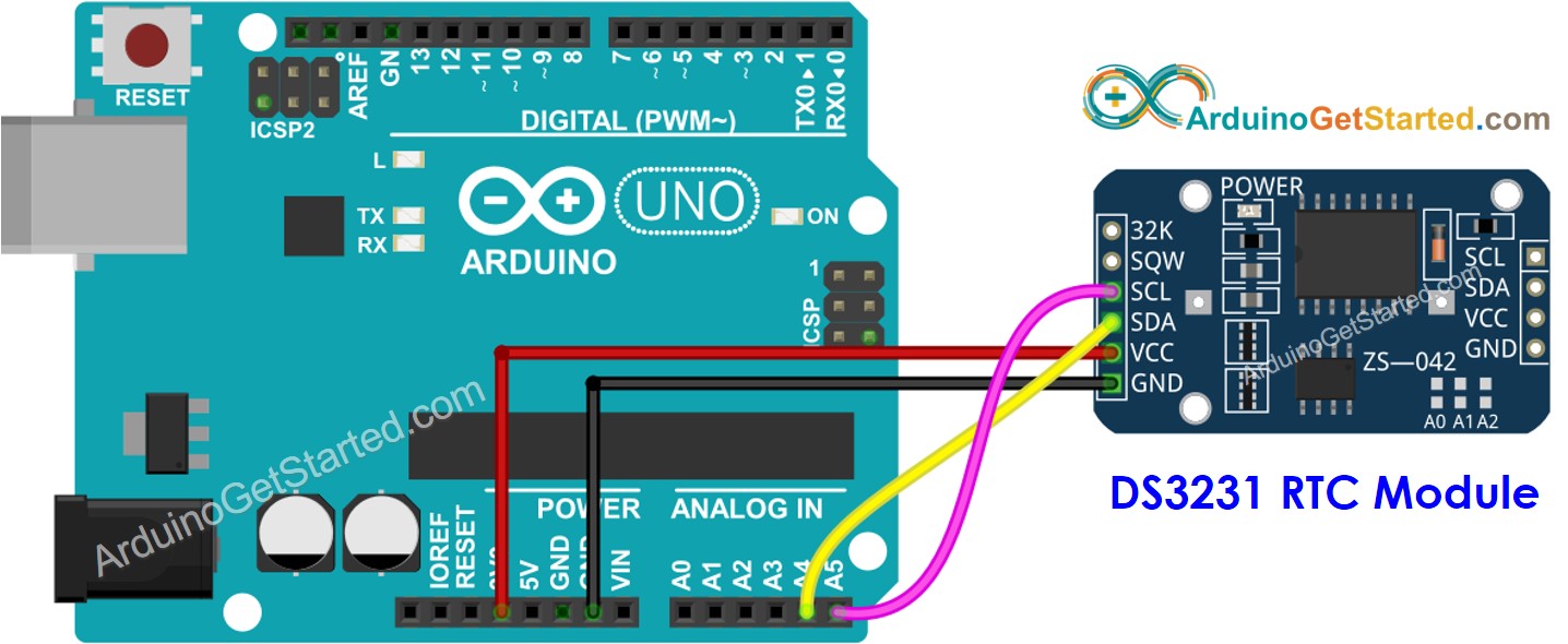 Arduino Real-Time Clock DS3231 Bedradingsschema