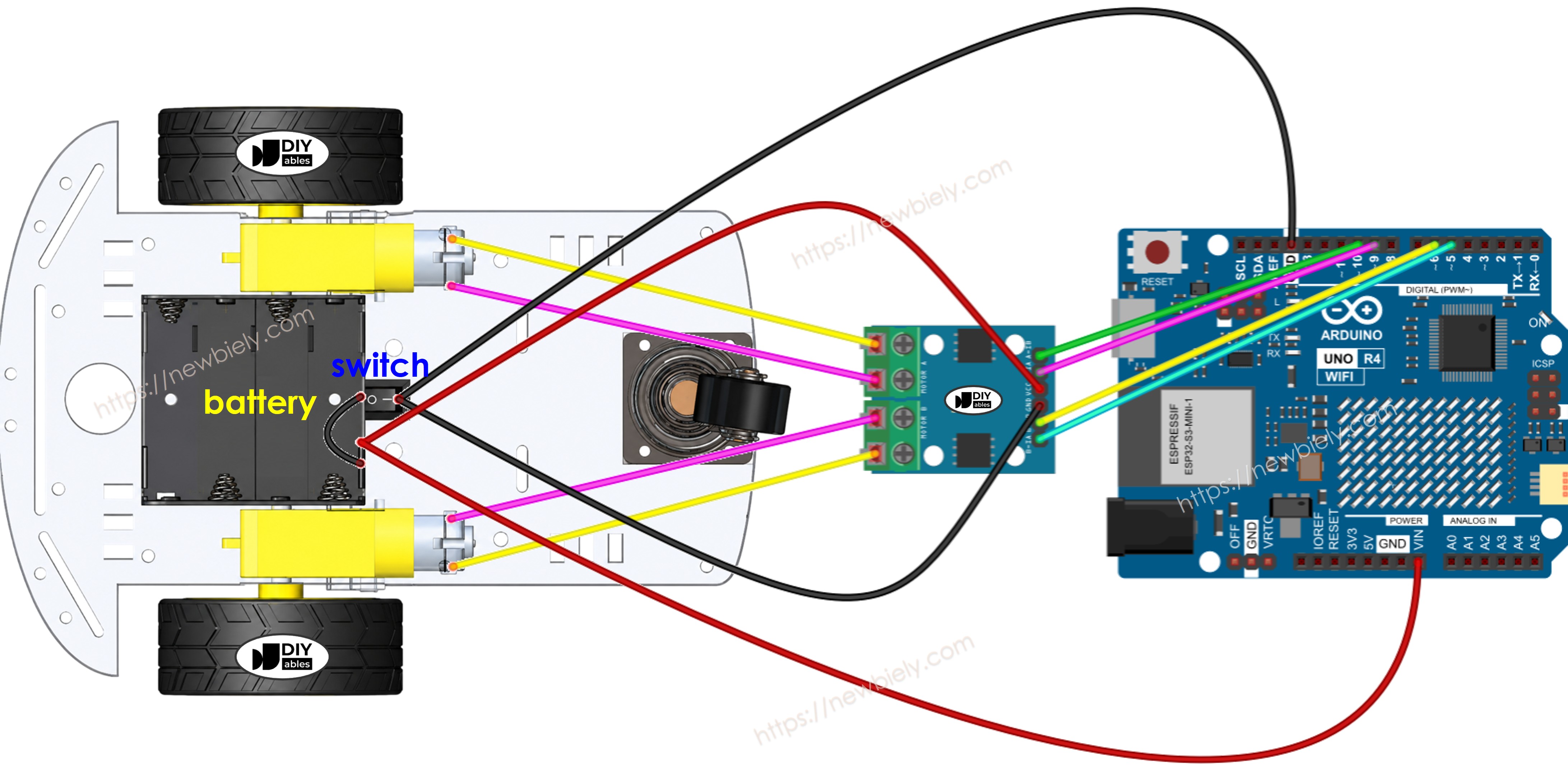 Arduino 2WD RC Auto Bedradingsschema