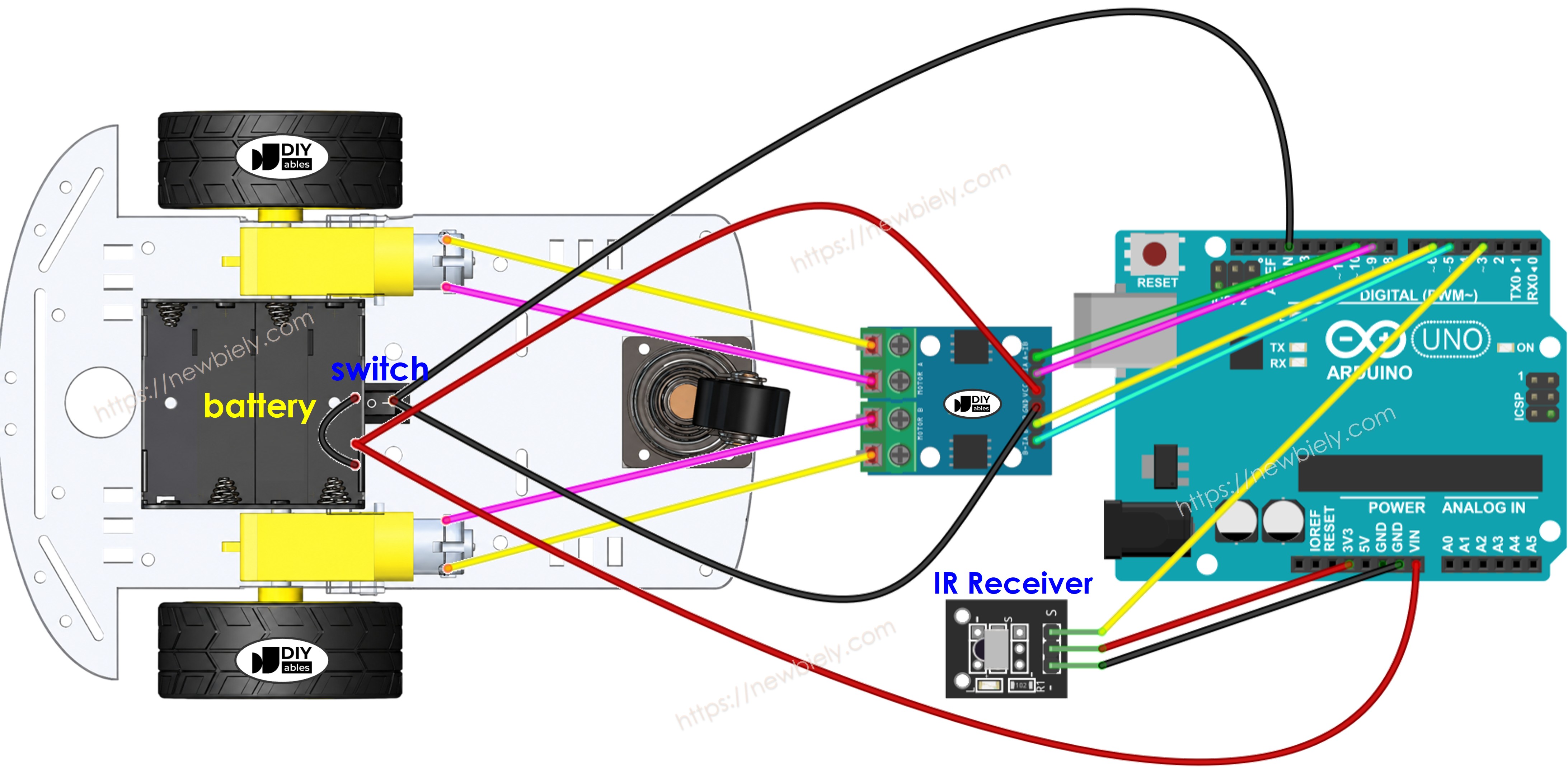 Arduino 2WD auto bedrading schema