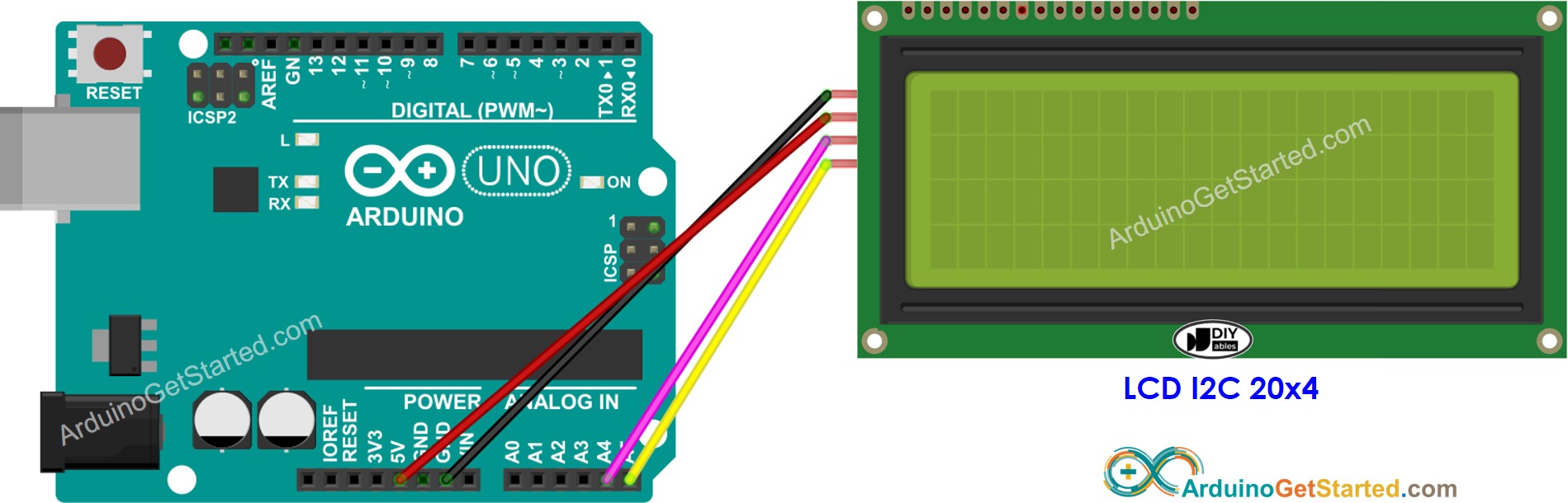 Arduino LCD 20x4 I2C Bedradingsschema
