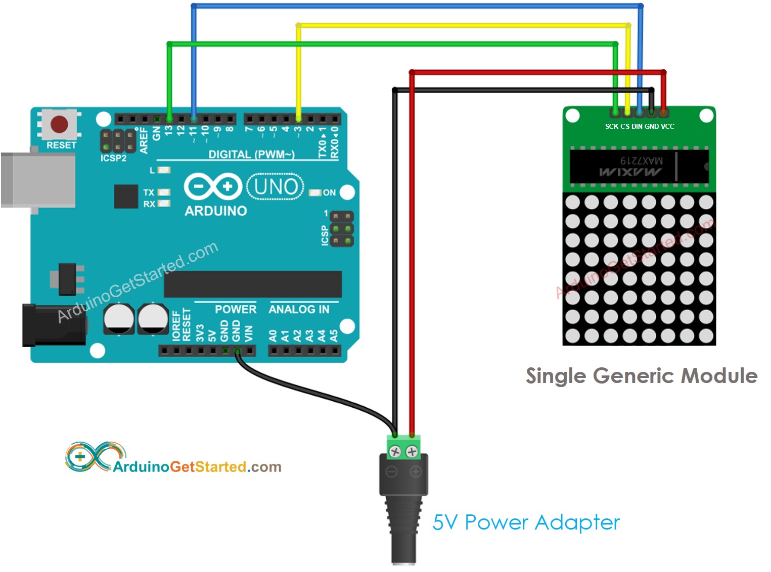 Arduino 8x8 LED matrix generiek bedradingsschema