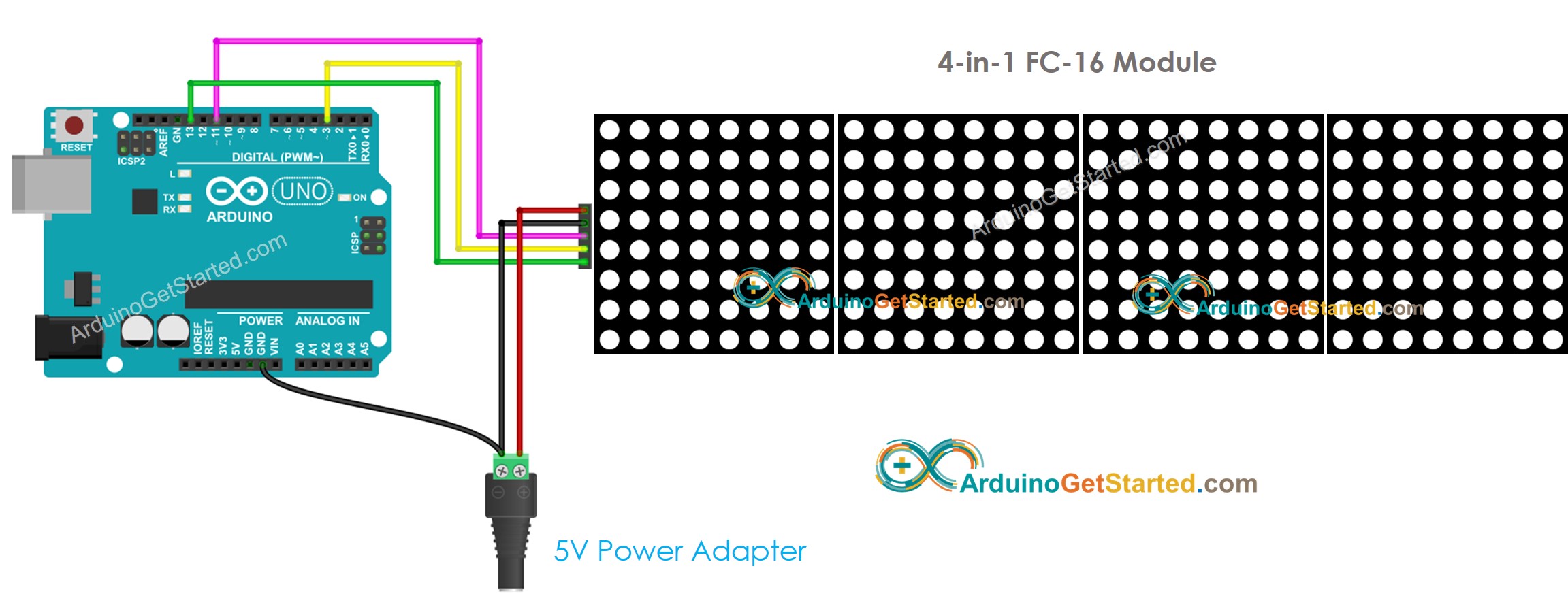Arduino LED matrix display bedradingsschema