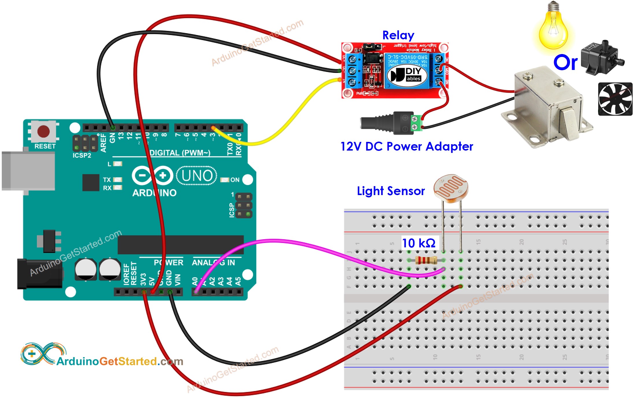 Arduino Lichtsensor Relais Lamp Aansluitschema
