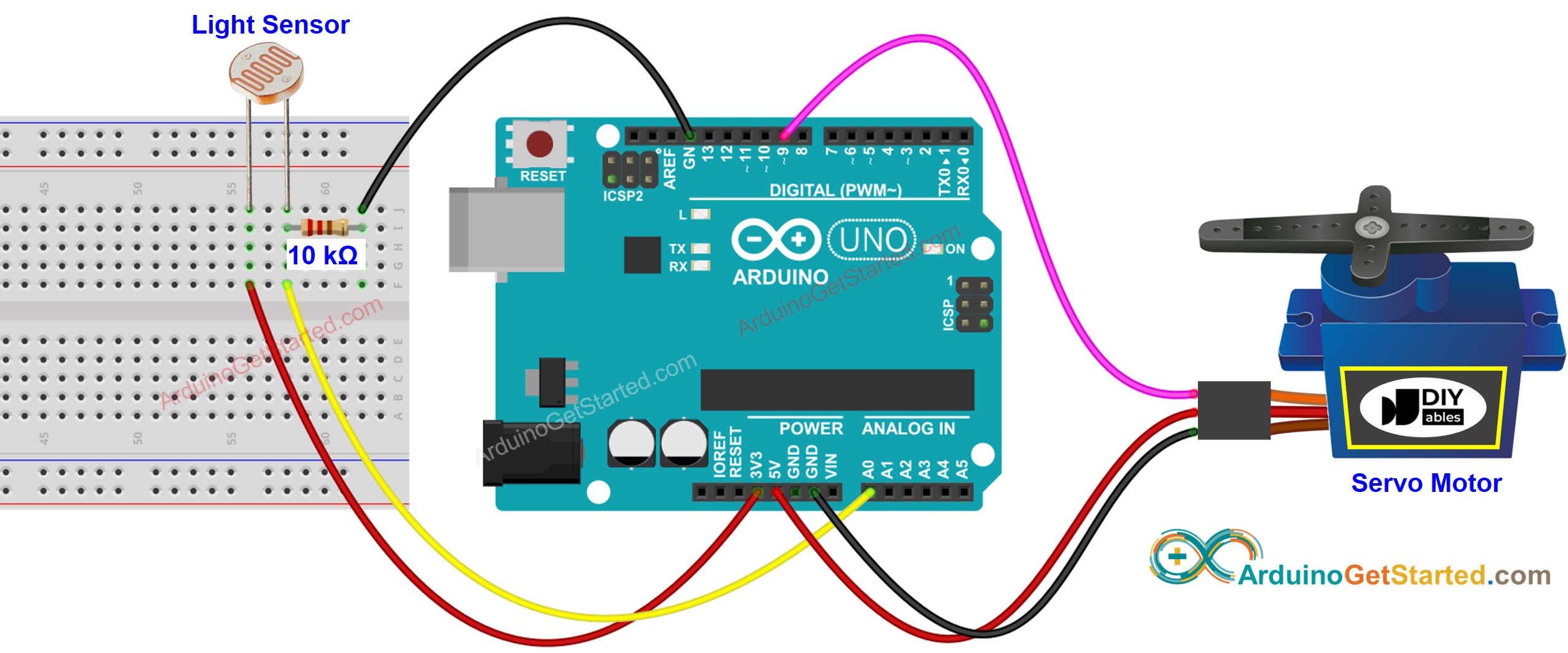 Arduino Lichtsensor Servomotor Aansluitschema