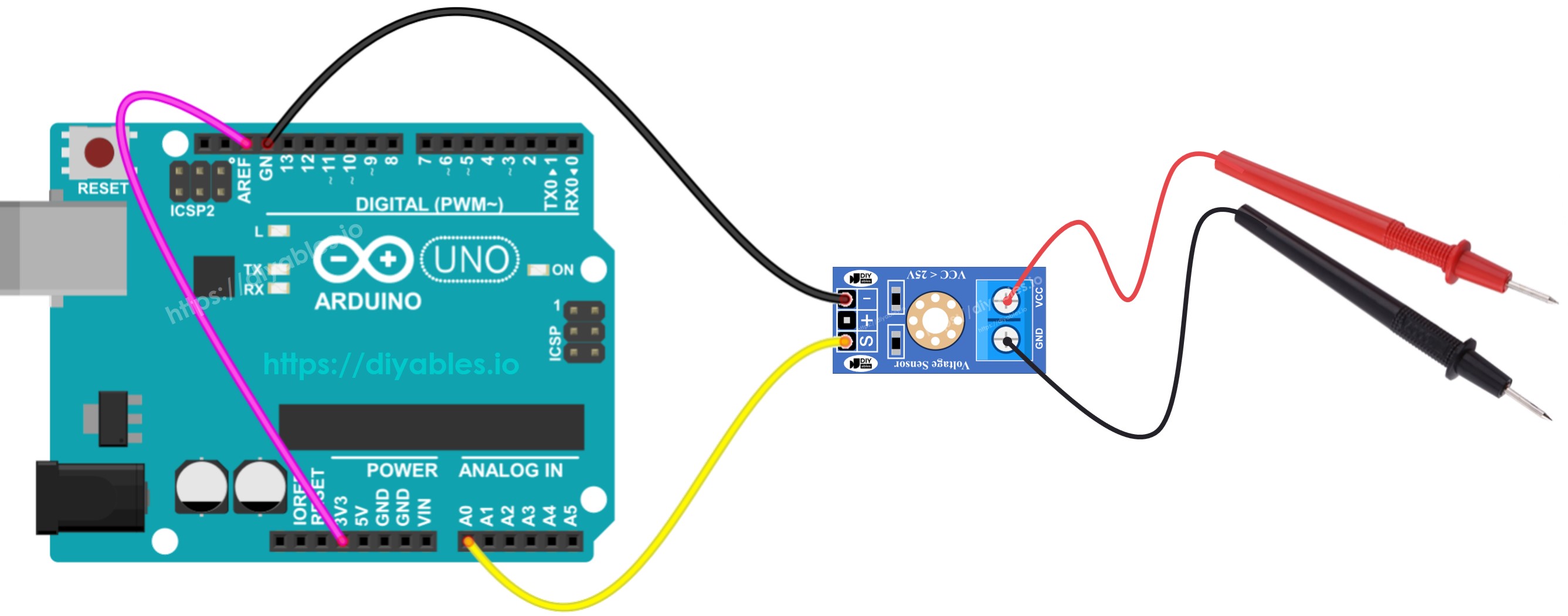 Arduino meet spanning Aansluitschema