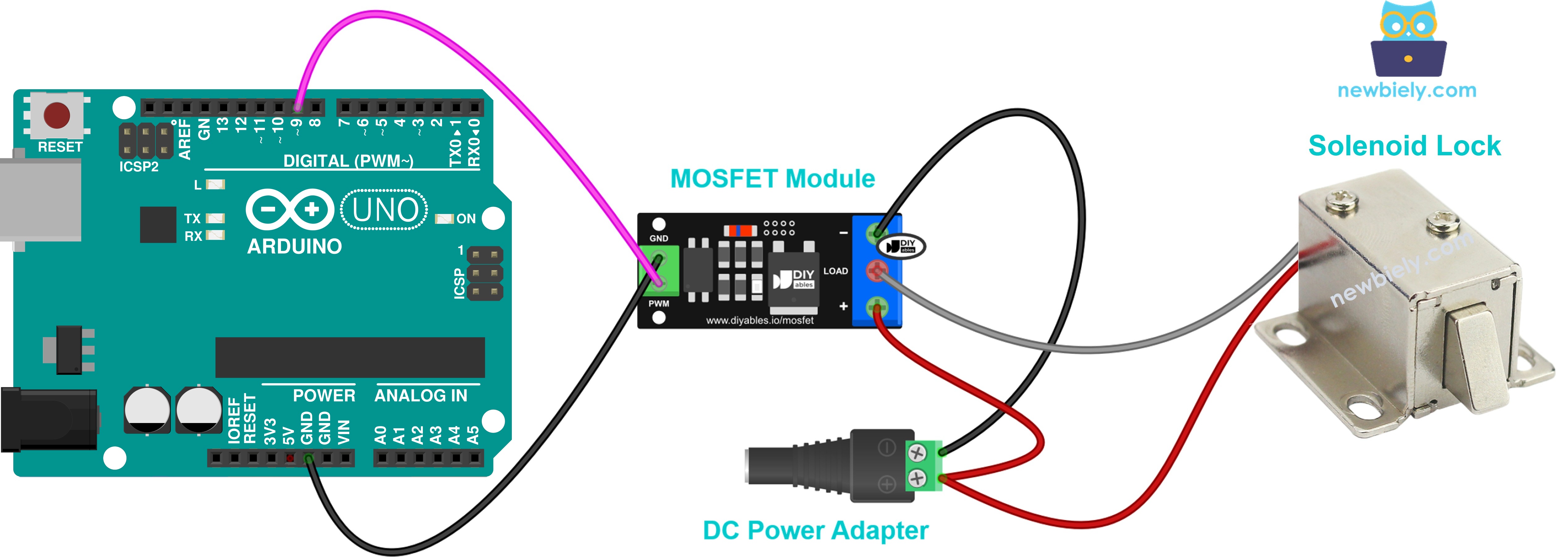 Magneetslot aansluitschema met MOSFET-module