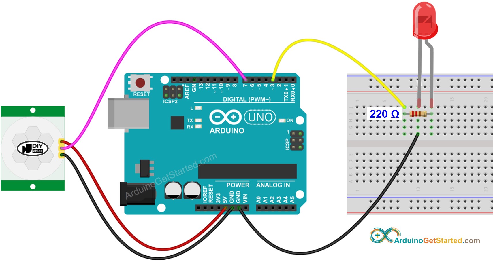 Arduino Bewegingssensor LED Aansluitschema