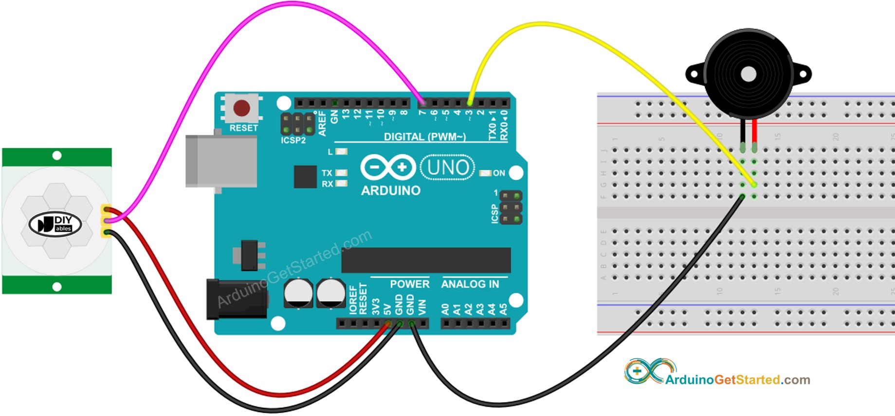 Arduino Bewegingssensor Piezo Buzzer Bedradingsschema
