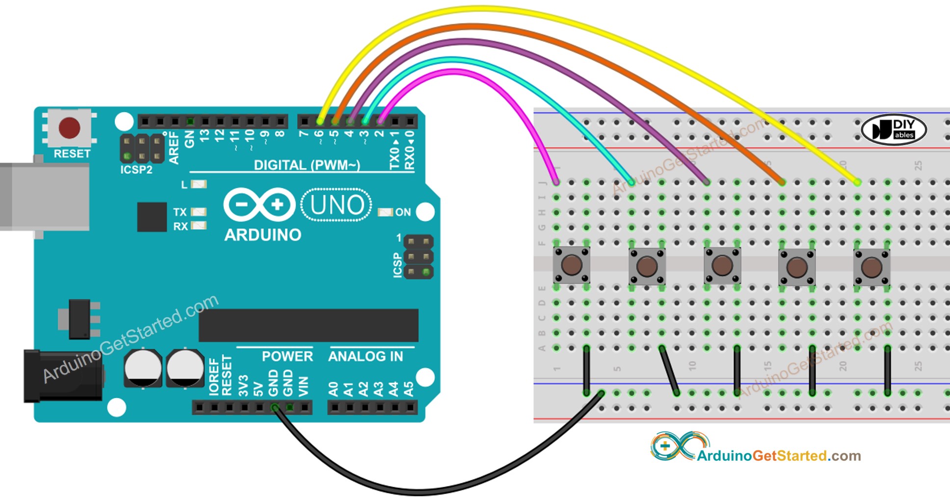 Arduino meerdere knoppen Bedradingsschema