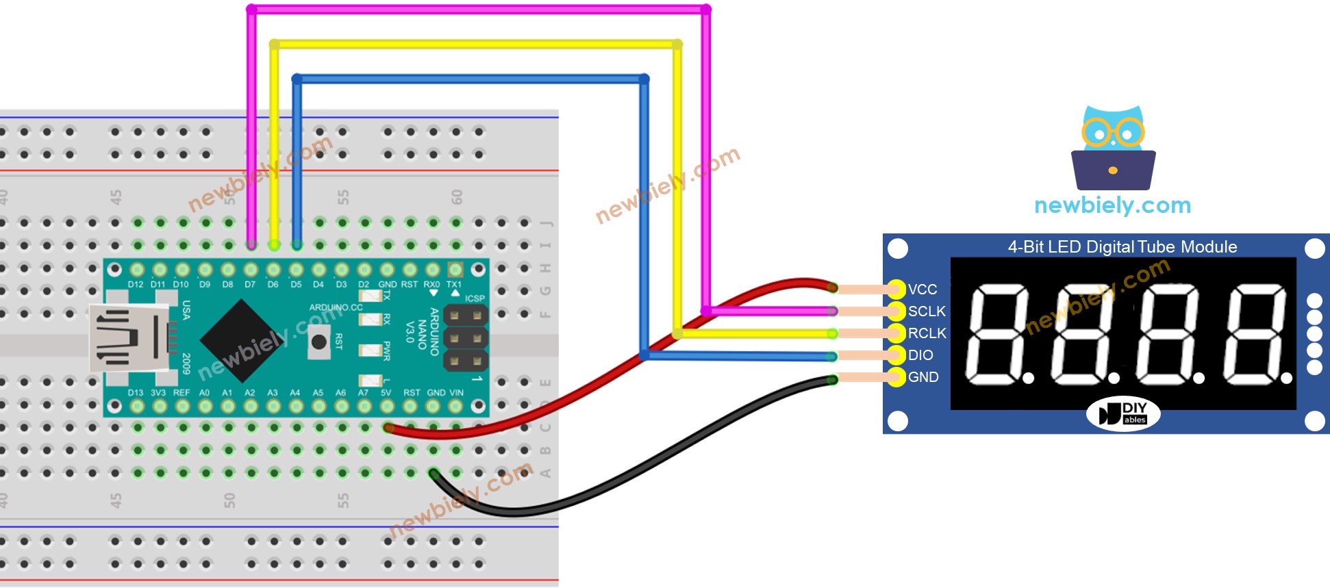 Arduino Nano 74HC595 Module Bedradingsschema