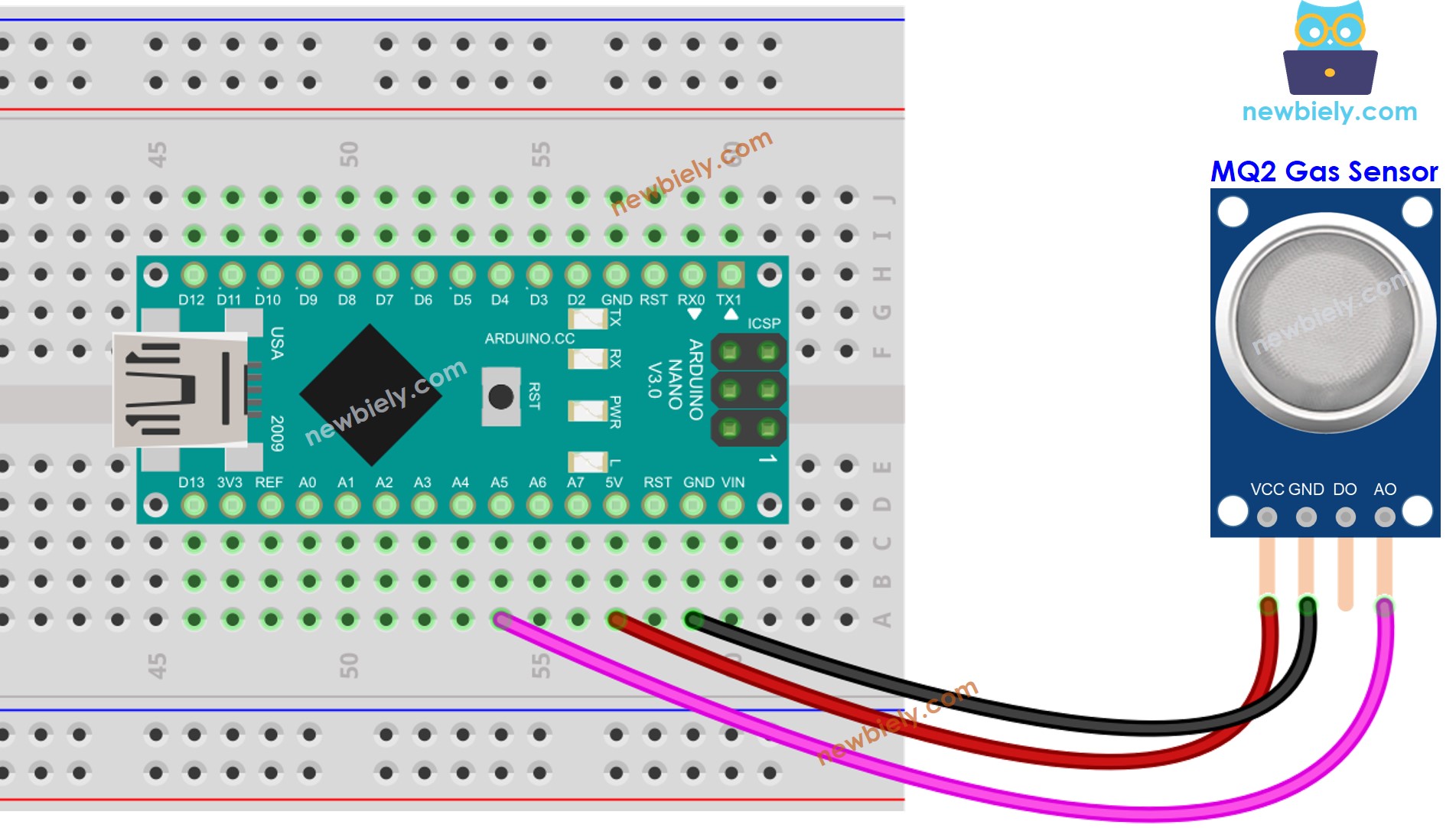 Arduino Nano luchtkwaliteitsbedradingsschema