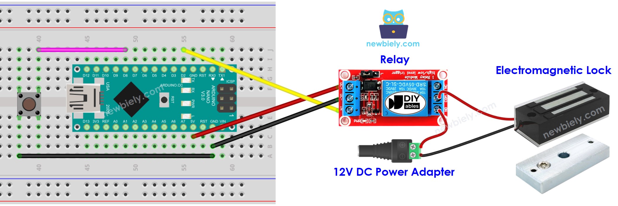 Arduino Nano Knop Elektromagnetisch Slot bedradingsschema