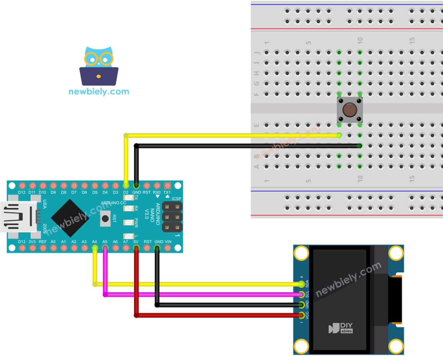 Arduino Nano Knop OLED aansluitdiagram