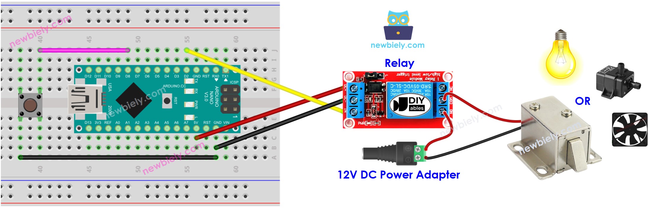 Arduino Nano Knop relay aansluitdiagram