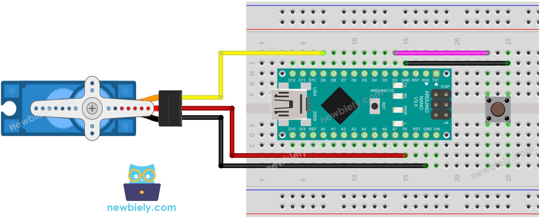 Arduino Nano Knop Servo Motor bedradingsschema
