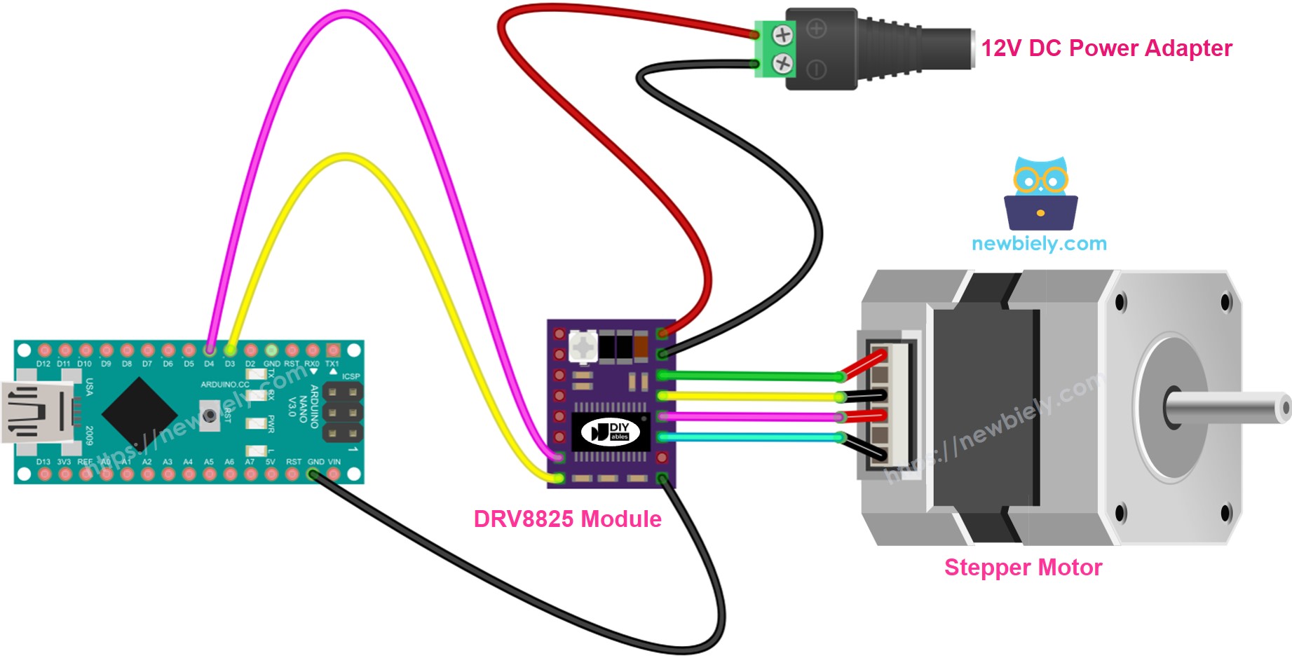 Arduino Nano DRV8825 stepper motor driver wiring diagram