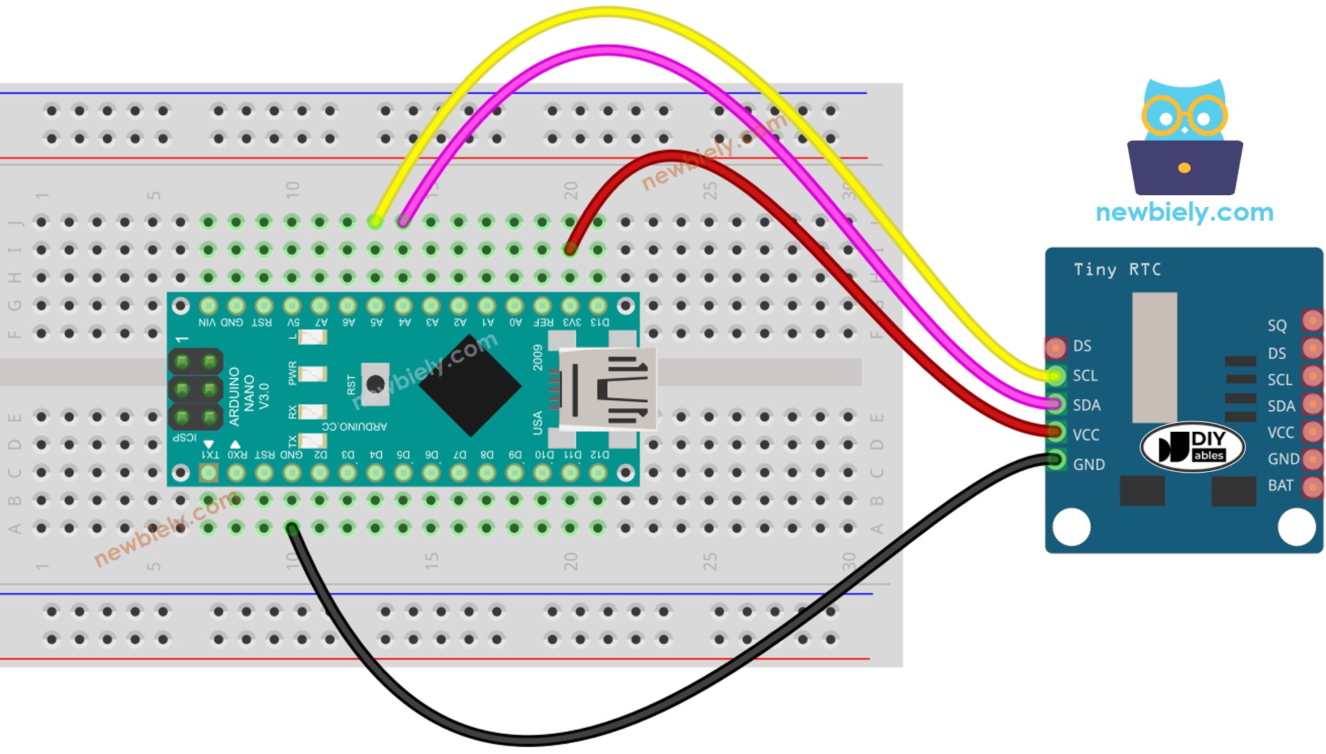 Arduino Nano Real-Time Clock DS1307 aansluitdiagram