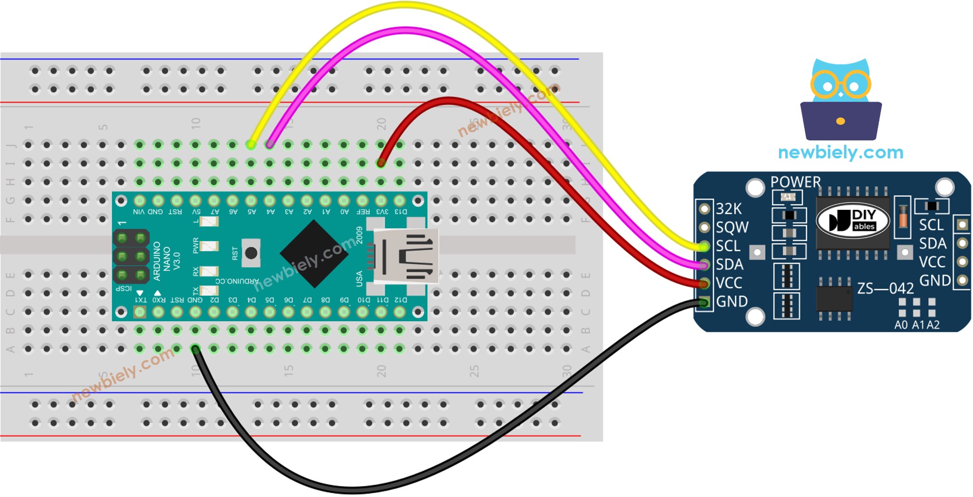 Arduino Nano Real-Time Clock DS3231 bedrading schema