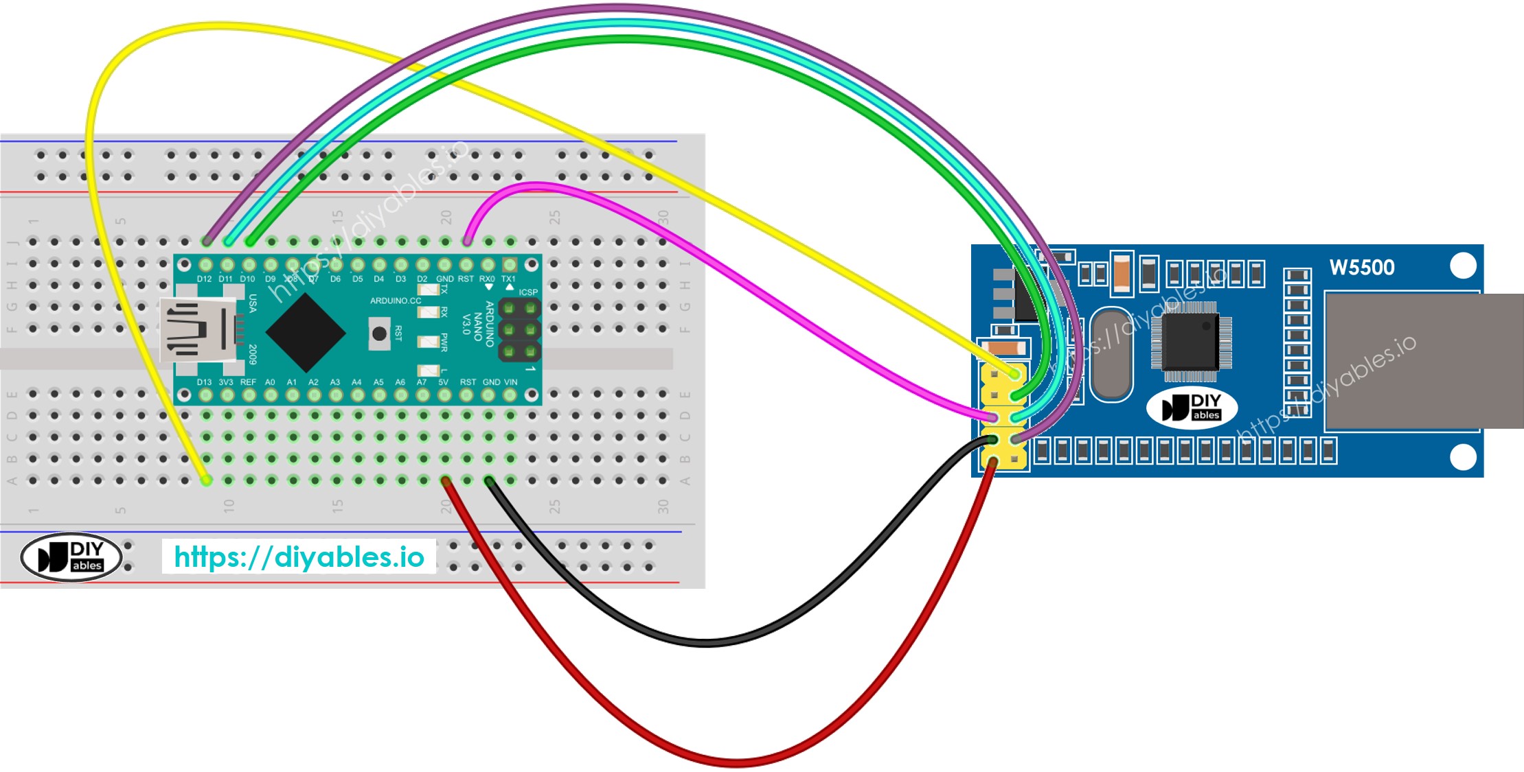 Arduino Nano Ethernet module Bekabelingsschema