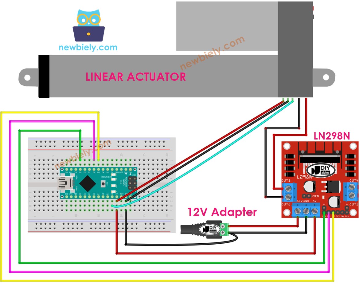 Arduino Nano Lineaire Actuator L298N Driver aansluitdiagram