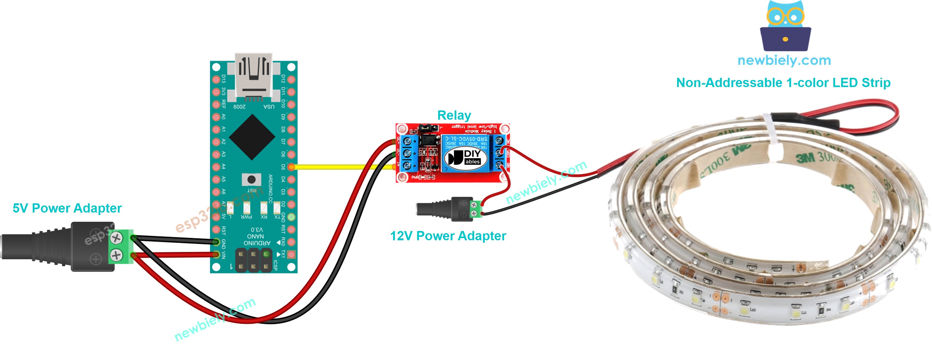 Arduino Nano 12V LED strip Bedradingsschema